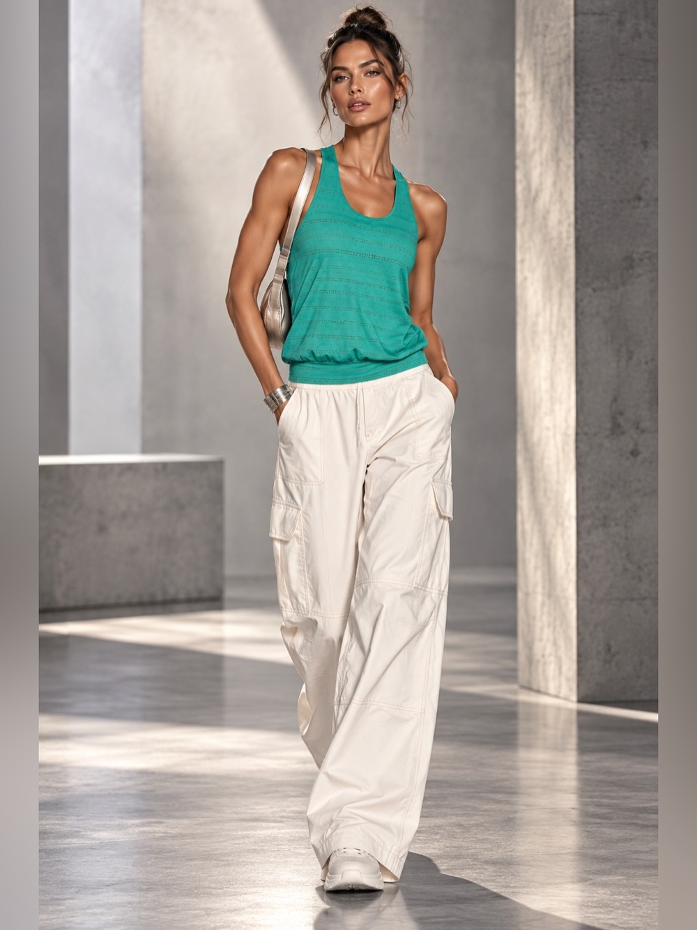 prAna SZ Small Racerback Bubble Hem Tank Top Teal Green Perforated Yoga Active